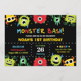Niedlicher Kleiner Monster Bash Boy Geburtstag Ein Einladung