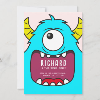 Niedlicher Kleiner Monster Mash Blue Thema Geburts Einladung