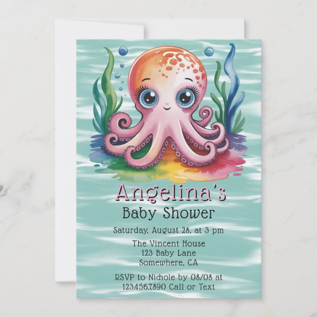 Niedlicher kleiner Oktopus unter der Meerschweindu Einladung (Vorderseite)