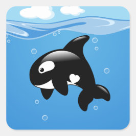 Niedlicher kleiner Orca-Wal im Ozean Quadratischer Aufkleber