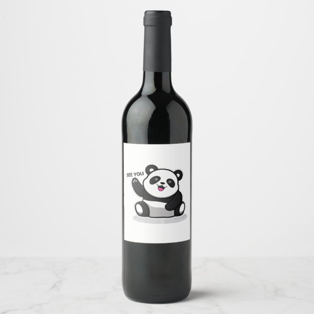 niedlicher kleiner Panda Weinetikett (Vorderseite)