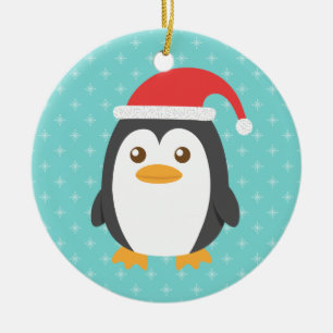 Niedlicher kleiner Penguin mit Weihnachtsmannmütze Keramikornament