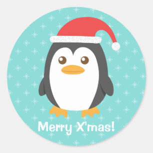 Niedlicher kleiner Penguin mit Weihnachtsmannmütze Runder Aufkleber