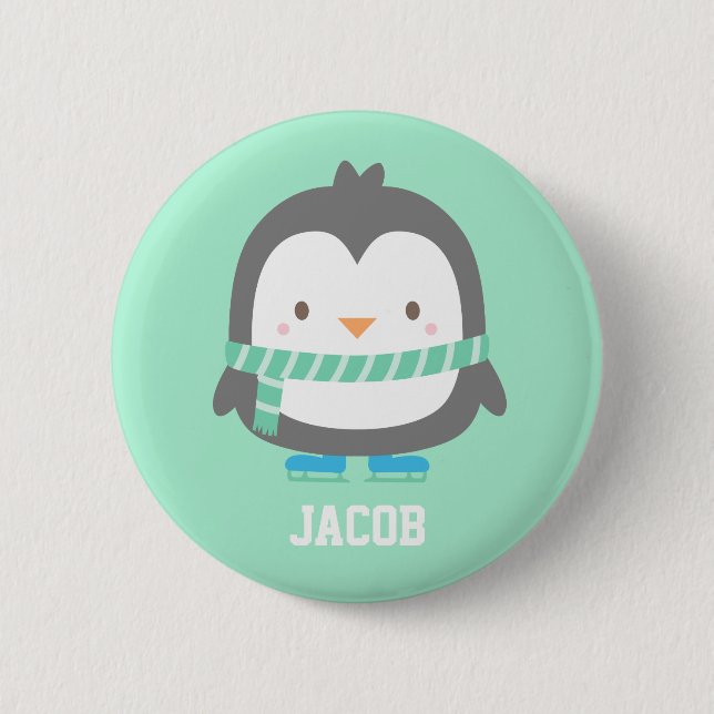 Niedlicher kleiner Penguin mit Winter-Schal für Button (Vorderseite)