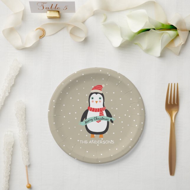 Niedlicher kleiner Penquin "Frohe Weihnachten" Per Pappteller (Hochzeit)