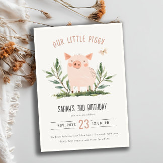 Niedlicher kleiner Piggy Foliage Butterfly Kinderg Einladung