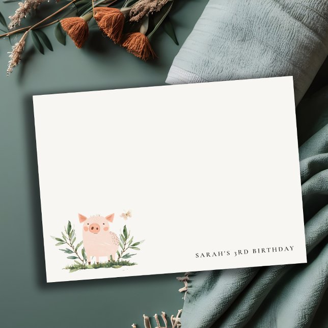 Niedlicher kleiner Piggy Foliage Butterfly Kinderg Mitteilungskarte (Von Creator hochgeladen)
