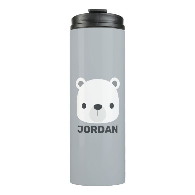 Niedlicher kleiner Polarbär mit Personalisiertem N Thermosbecher (Vorderseite)