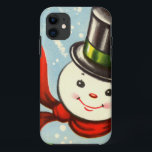 Niedlicher kleiner Retro Snowman Case-Mate iPhone Hülle<br><div class="desc">Vintage Farbillustration eines niedlichen runden Snowmankopfes mit schwarzem Spitzenhut und rotem Schal trimmte in Grün.</div>