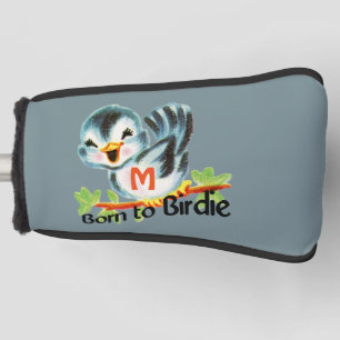 Niedlicher kleiner Retro Vogel geboren Birdie mit Golf Headcover