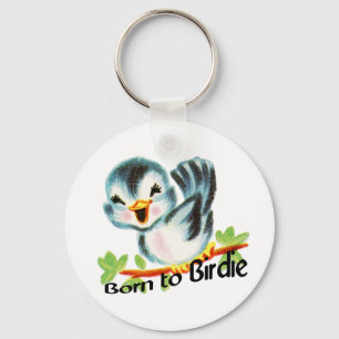 Niedlicher kleiner Retro Vogel geboren Birdie Schlüsselanhänger