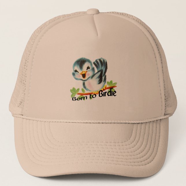 Niedlicher kleiner Retro Vogel geboren Birdie Truckerkappe (Vorderseite)