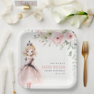 Niedlicher kleiner Rosa Prinzessin Rose Floral Geb Pappteller