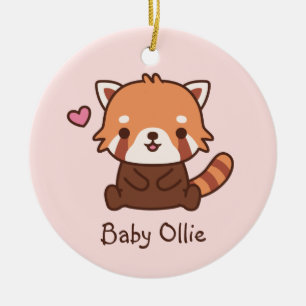 Niedlicher kleiner Roter Panda Doodle Kinder Perso Keramik Ornament
