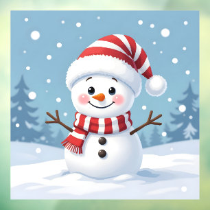 Niedlicher kleiner Schneemann mit Schal und Hut Fensteraufkleber