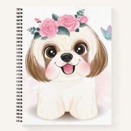 Niedlicher kleiner Shift tzu mit Blumendarstellung Notizbuch