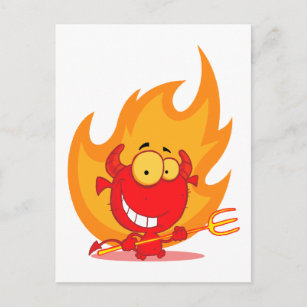 niedlicher kleiner Teufel mit Flammen Cartoon Postkarte