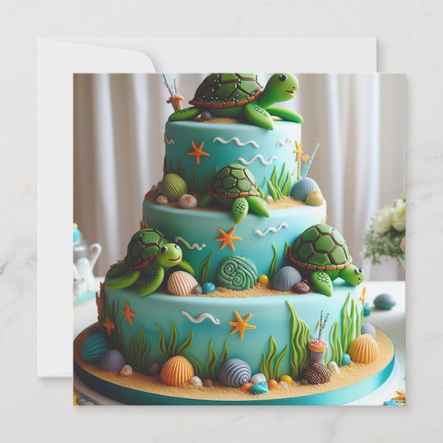 NIEDLICHER KLEINER TURTLES KINDERGEBURTSTAG EINLADUNG (Vorderseite)