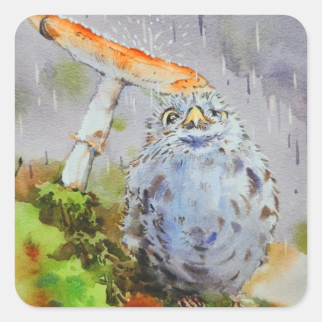 Niedlicher kleiner Vogel-Aquarellaufkleber Quadratischer Aufkleber (Vorderseite)