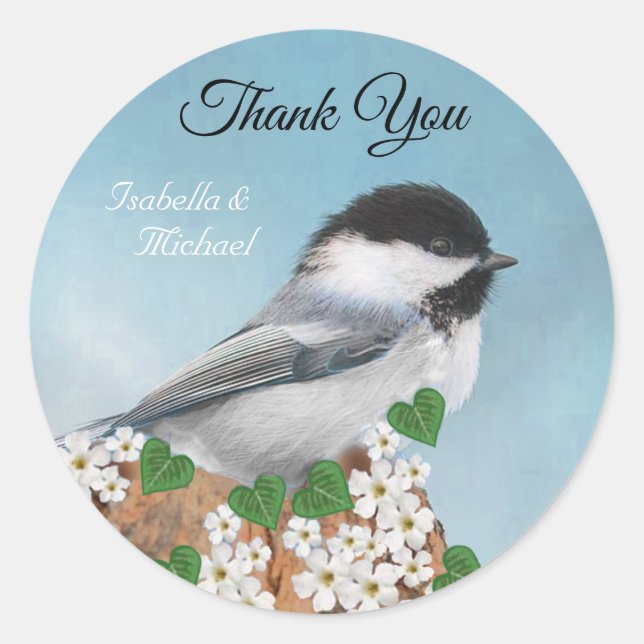 Niedlicher kleiner Vogel & Blume Vielen Dank Runder Aufkleber (Vorderseite)