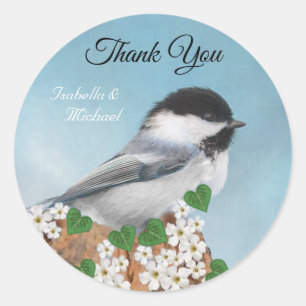 Niedlicher kleiner Vogel & Blume Vielen Dank Runder Aufkleber
