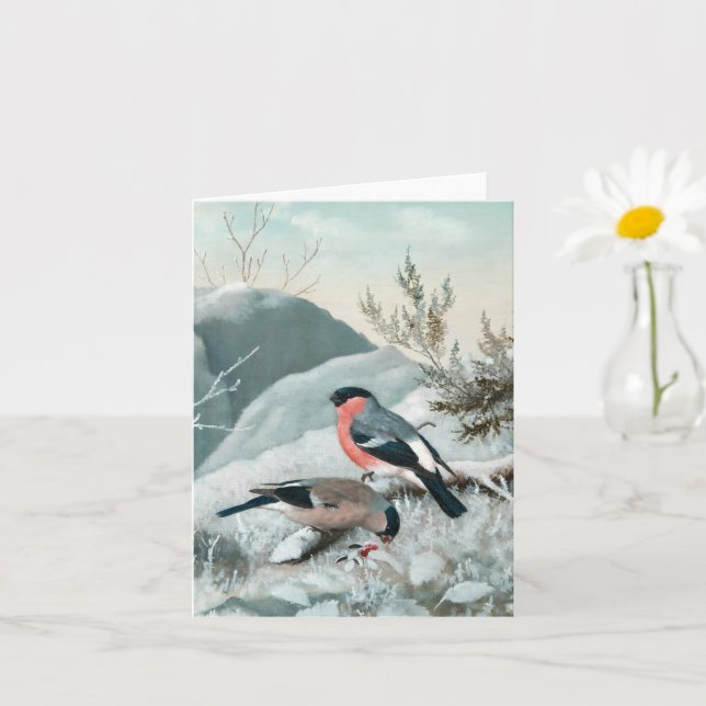 Niedlicher kleiner Vogel, Bullfinch, Art Karte (Kleine Pflanze)