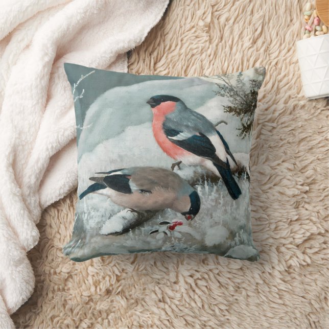 Niedlicher kleiner Vogel, Bullfinch, Art Kissen (Decke)