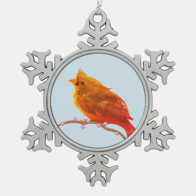 Niedlicher kleiner Vogel Schneeflocken Zinn-Ornament (Vorderseite)