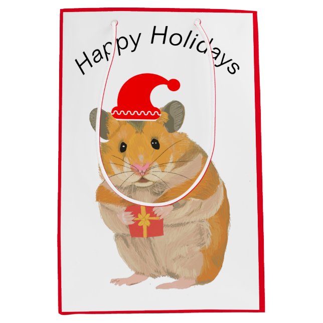 Niedlicher kleiner WeihnachtsHamster mit Geschenk Mittlere Geschenktüte (Vorderseite)