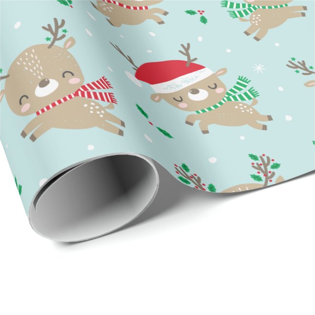 Niedlicher kleiner Weihnachtsmann auf blau Geschenkpapier (Rolleneckpunkt)