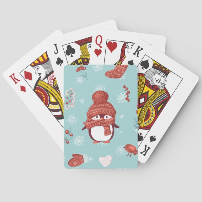 Niedlicher kleiner Weihnachtspinguin in einer knal Spielkarten (Rückseite)