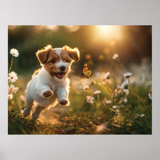Niedlicher kleiner Welpe, der nach einem Schmetter Poster (Vorne)