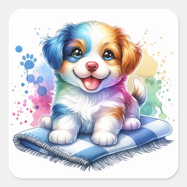 Niedlicher kleiner Welpenhund Quadratischer Aufkleber (Vorderseite)