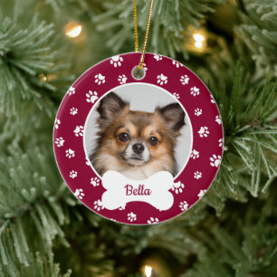 Niedlicher Knochenname Jahr Roter und Weiß-Paw-Aus Keramik Ornament
