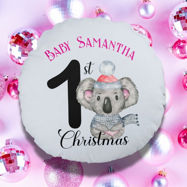 Niedlicher Koala Baby Girl's First Christmas Keepa Rundes Kissen (Von Creator hochgeladen)