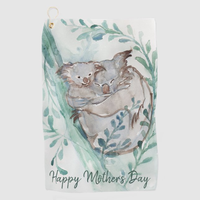Niedlicher Koala Baby Hug Wasserfarbe Tiermütter T Golfhandtuch (Vorderseite)