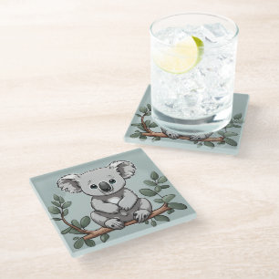 Niedlicher Koala-Bär auf aquamarin Glasuntersetzer