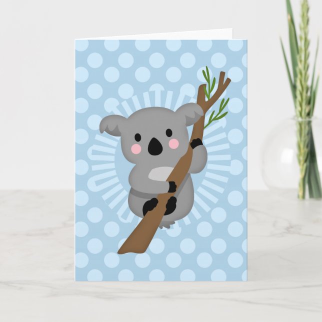 Niedlicher Koala Bär - Blue Polka Dot Karte (Vorderseite)