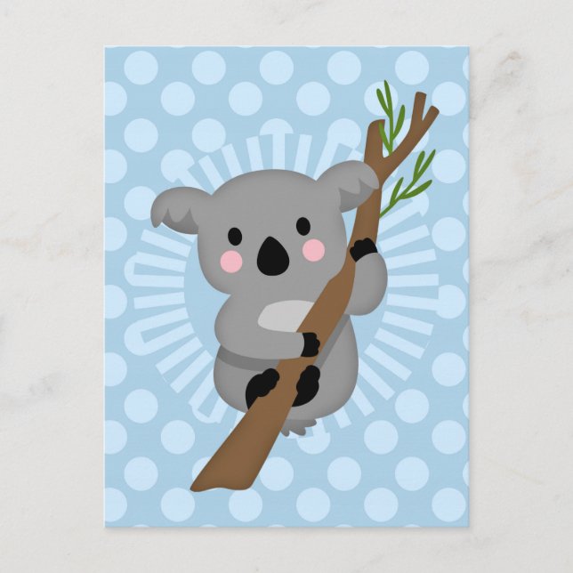 Niedlicher Koala Bär - Blue Polka Dot Postkarte (Vorderseite)