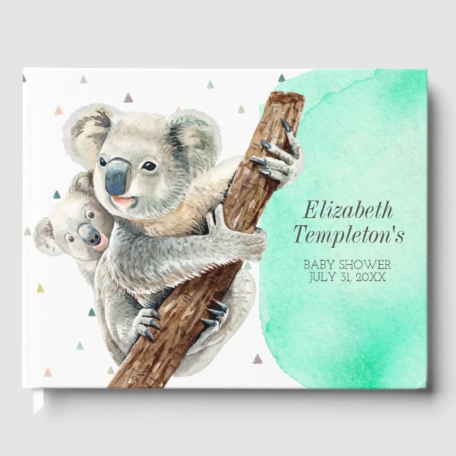 Niedlicher Koala-Bär Es ist eine Aquamarine Kinder Gästebuch (Vorderseite)