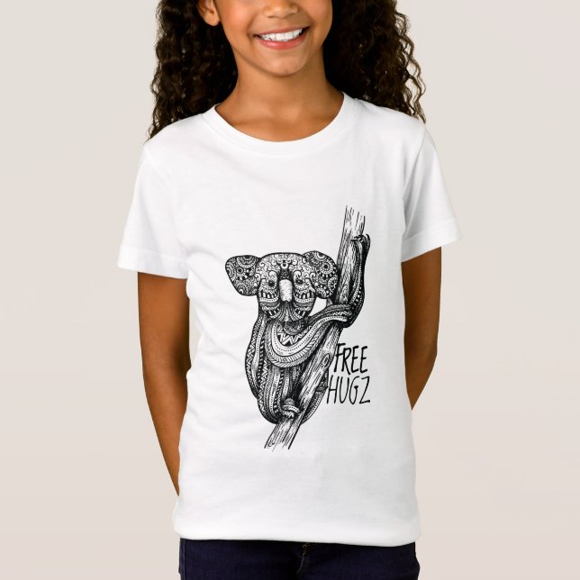 Niedlicher KOALA Bär Free Hugz Hugs Mandala Doodle T-Shirt (Vorderseite)