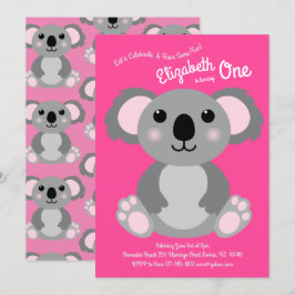 Niedlicher Koala Bär Kinder 1 Geburtstag Party Ros Einladung