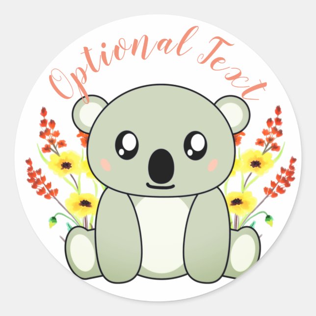 Niedlicher Koala-Bär mit Blume Runder Aufkleber (Vorderseite)