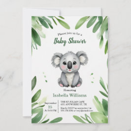 Niedlicher Koala-Bär mit grünem Blätter Babydusche Einladung