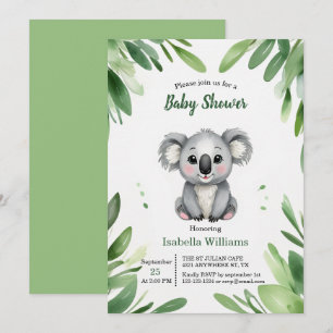 Niedlicher Koala-Bär mit grünem Blätter Babydusche Einladung