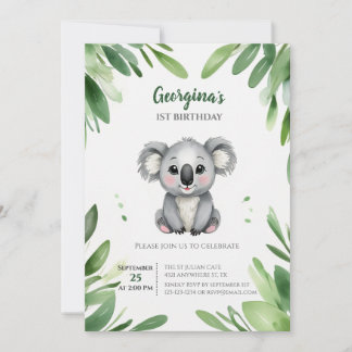 Niedlicher Koala-Bär mit grünen Blätter zum ersten Einladung