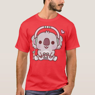 Niedlicher Koala-Bär mit Kopfhörern und Spielekons T-Shirt