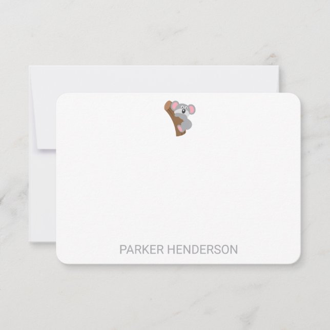 Niedlicher Koala Bär Personalisiert Kids Stationie Dankeskarte (Vorderseite)