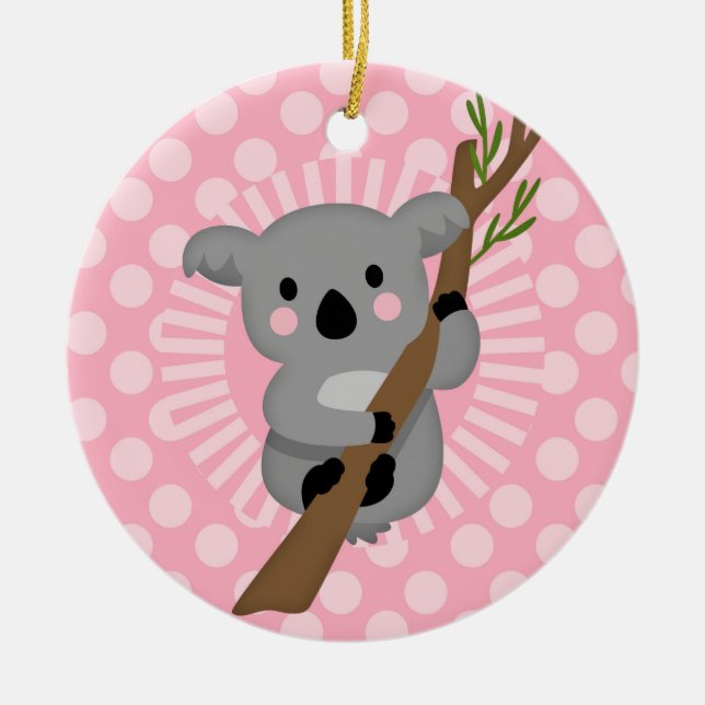 Niedlicher Koala Bär - Rosa Graue Girl Keramik Ornament (Vorne)