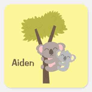 Niedlicher Koala-Bär und Mami für Kinder Quadratischer Aufkleber